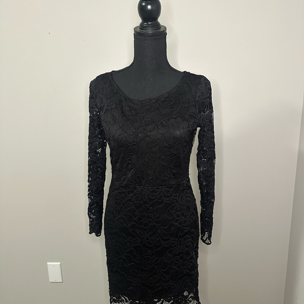 Ambiance Black Scoop Neck Long Sleeve Bodycon Dress